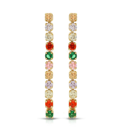 SS071506-Sterling Silver Post Cubic Zirconia Stone Brass Metal Drop Earrings