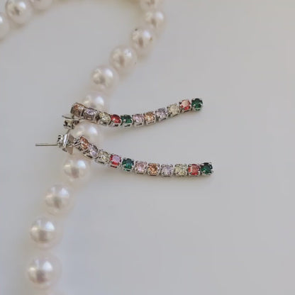 SS071506-Sterling Silver Post Cubic Zirconia Stone Brass Metal Drop Earrings