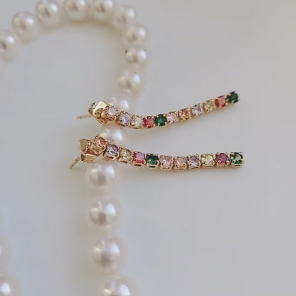 SS071506-Sterling Silver Post Cubic Zirconia Stone Brass Metal Drop Earrings