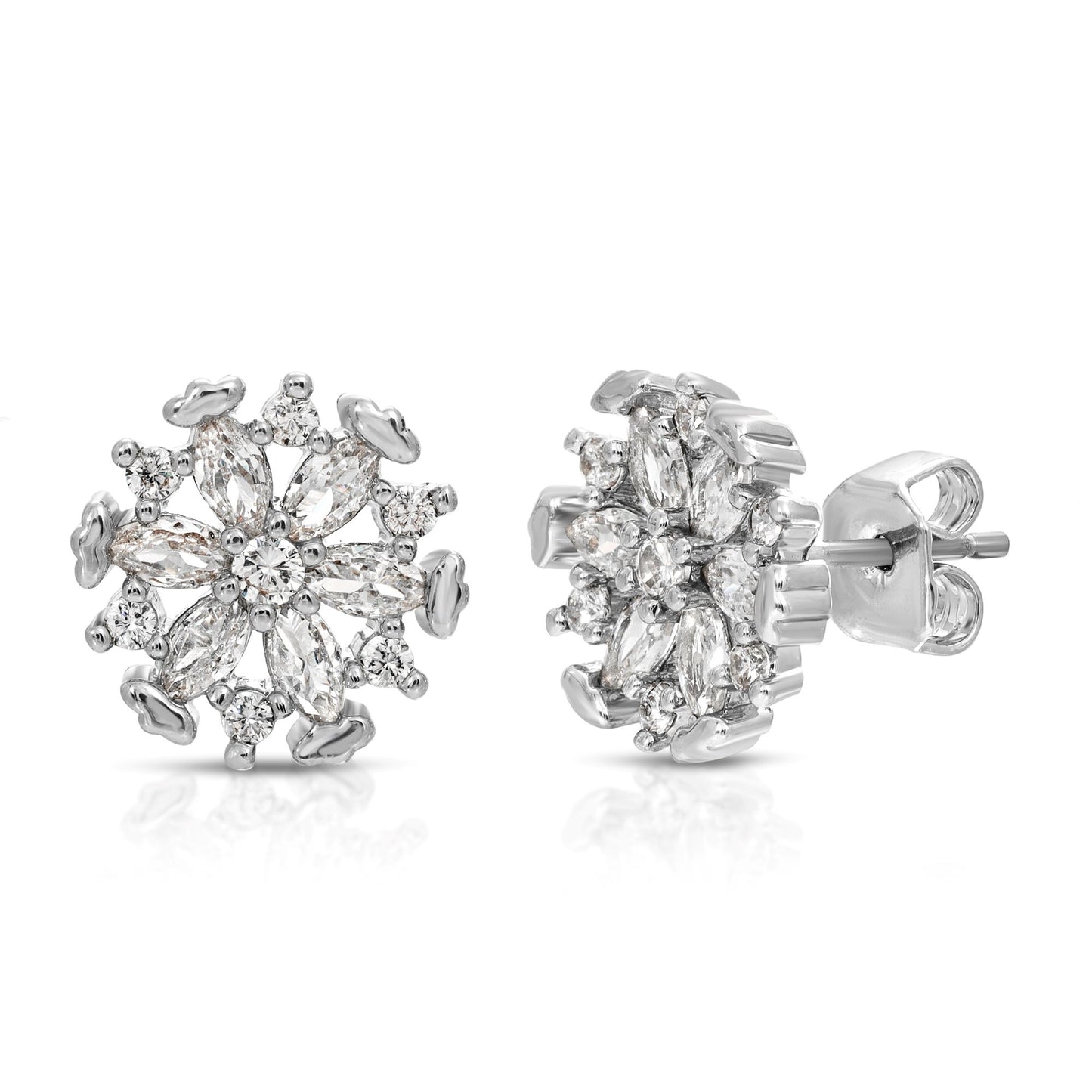 SS071501-Sterling Silver Post Cubic Zirconia Stone Brass Metal Stud Earrings