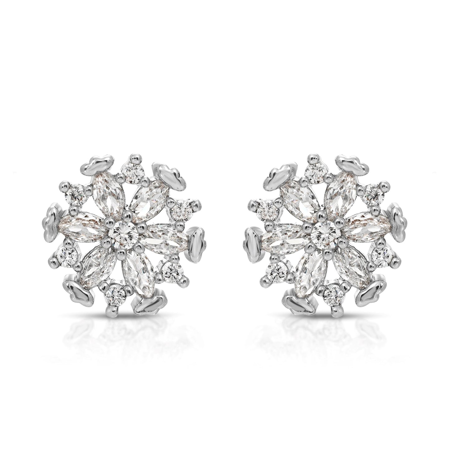 SS071501-Sterling Silver Post Cubic Zirconia Stone Brass Metal Stud Earrings