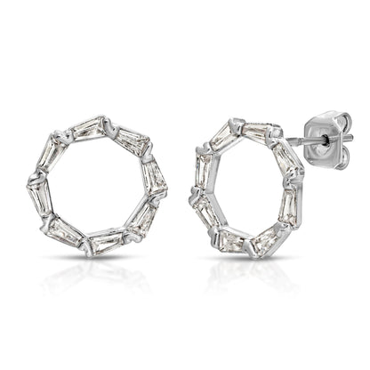 SS071504-Sterling Silver Post Cubic Zirconia Stone Brass Metal Stud Earrings