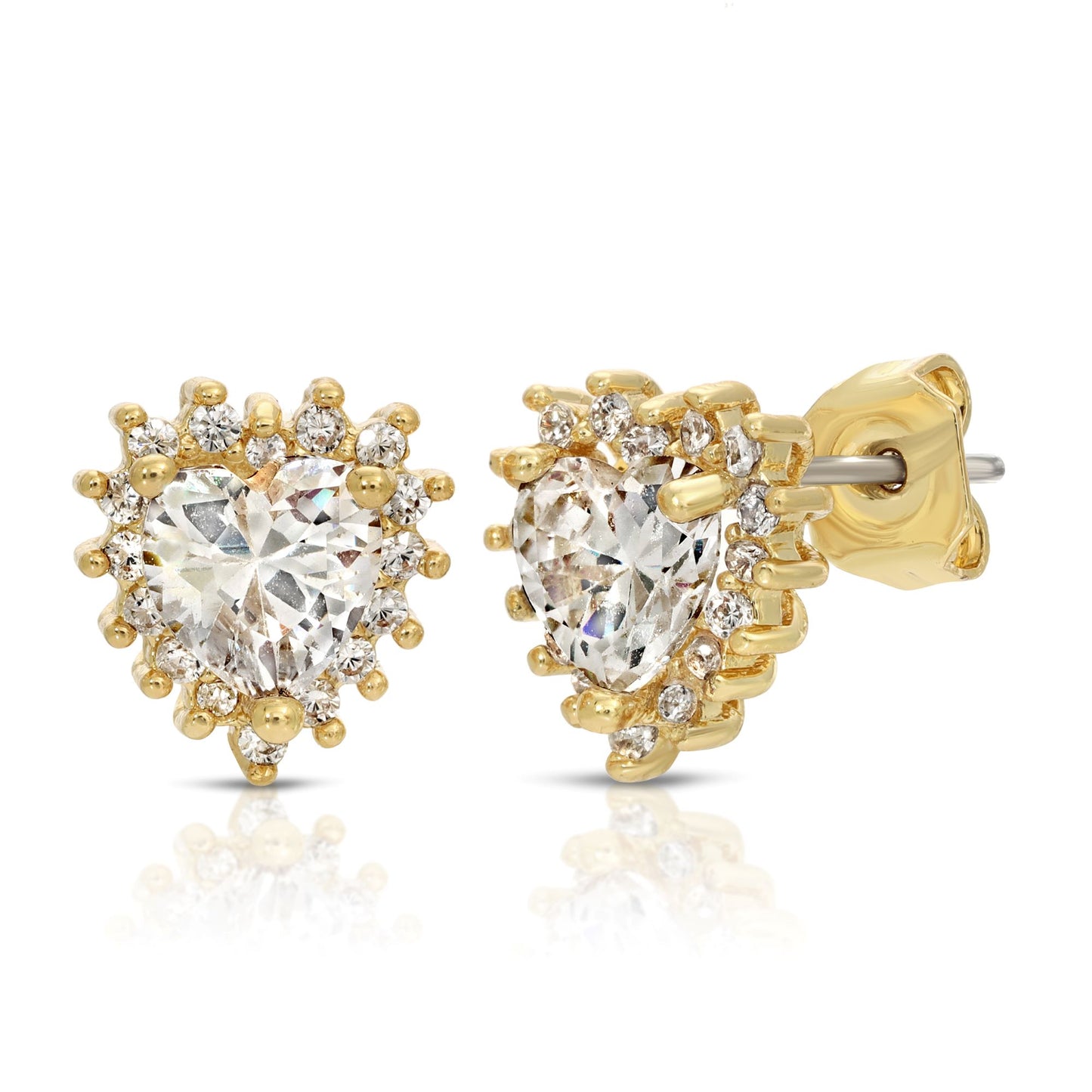 SS071515-Sterling Silver Post Cubic Zirconia Stone Brass Metal Stud Earrings