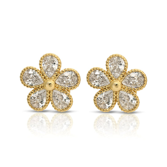 SS071518-Sterling Silver Post Cubic Zirconia Stone Brass Metal Stud Earrings