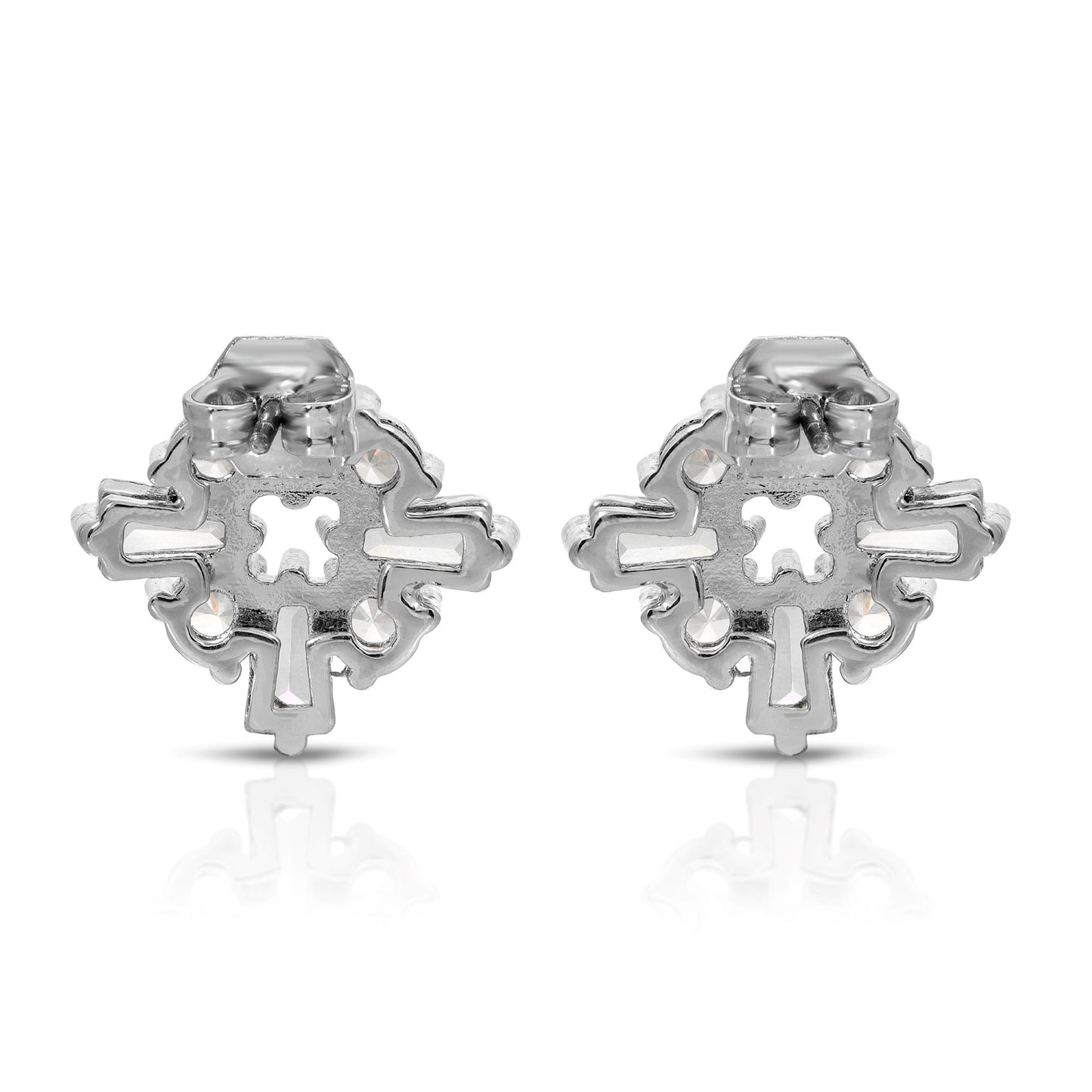 SS071520-Sterling Silver Post Cubic Zirconia Stone Brass Metal Stud Earrings