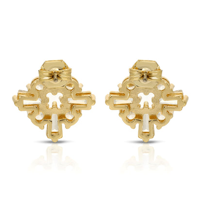 SS071520-Sterling Silver Post Cubic Zirconia Stone Brass Metal Stud Earrings