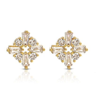 SS071520-Sterling Silver Post Cubic Zirconia Stone Brass Metal Stud Earrings