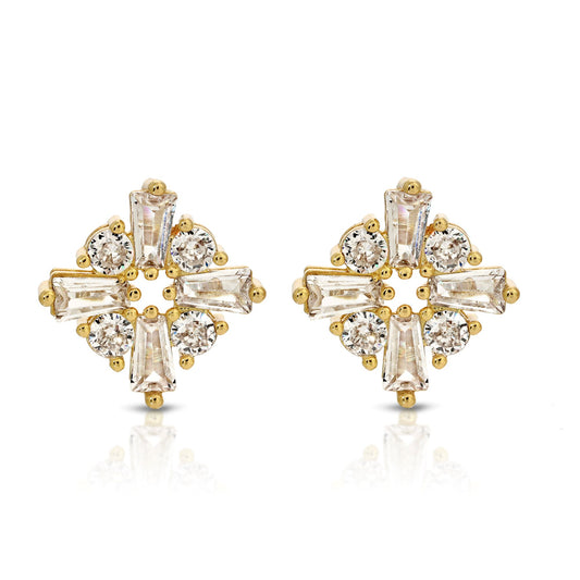 SS071520-Sterling Silver Post Cubic Zirconia Stone Brass Metal Stud Earrings