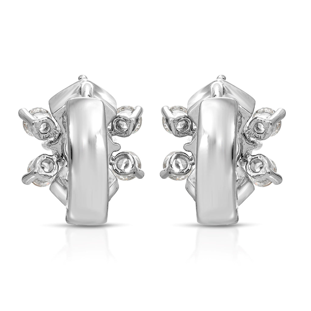 SS071528-Sterling Silver Post Cubic Zirconia Stone Brass Metal Hoop Earrings