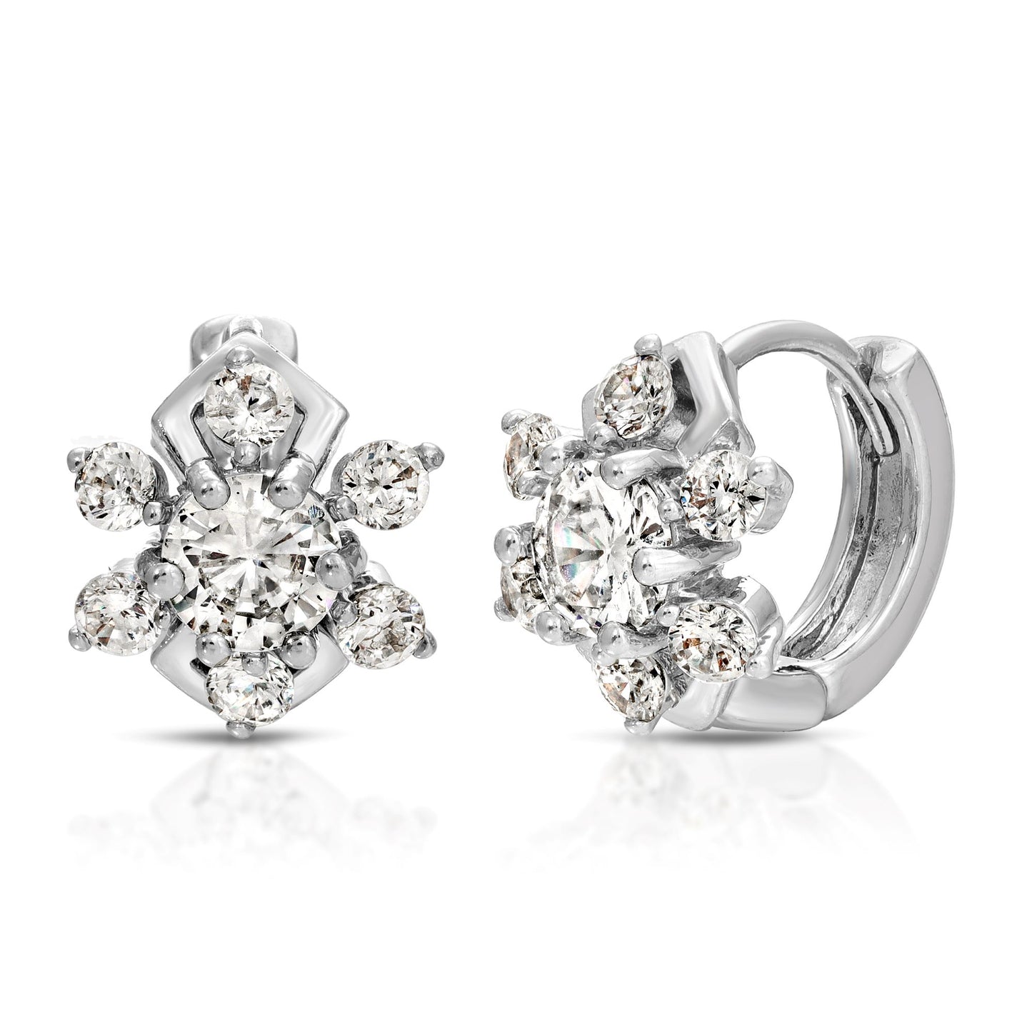 SS071528-Sterling Silver Post Cubic Zirconia Stone Brass Metal Hoop Earrings