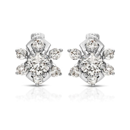 SS071528-Sterling Silver Post Cubic Zirconia Stone Brass Metal Hoop Earrings