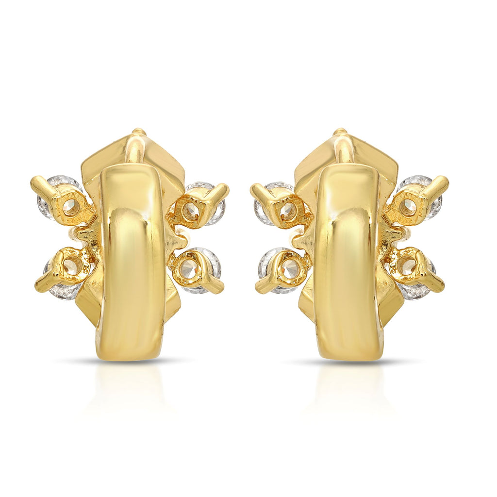 SS071528-Sterling Silver Post Cubic Zirconia Stone Brass Metal Hoop Earrings