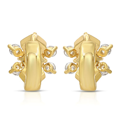 SS071528-Sterling Silver Post Cubic Zirconia Stone Brass Metal Hoop Earrings