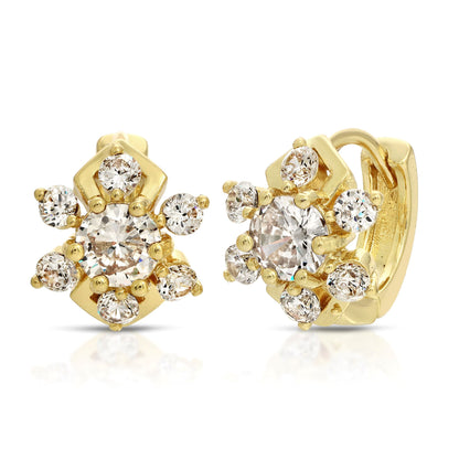 SS071528-Sterling Silver Post Cubic Zirconia Stone Brass Metal Hoop Earrings