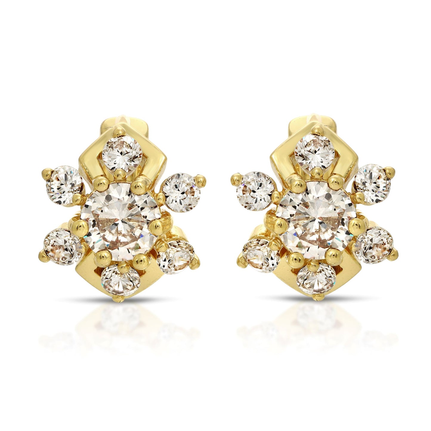 SS071528-Sterling Silver Post Cubic Zirconia Stone Brass Metal Hoop Earrings