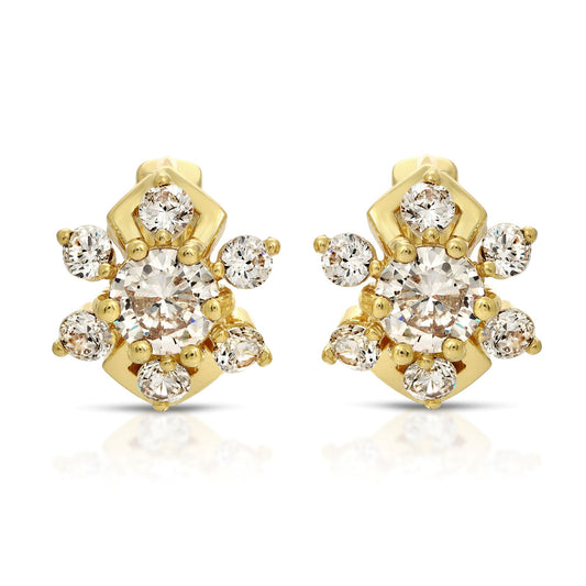 SS071528-Sterling Silver Post Cubic Zirconia Stone Brass Metal Hoop Earrings