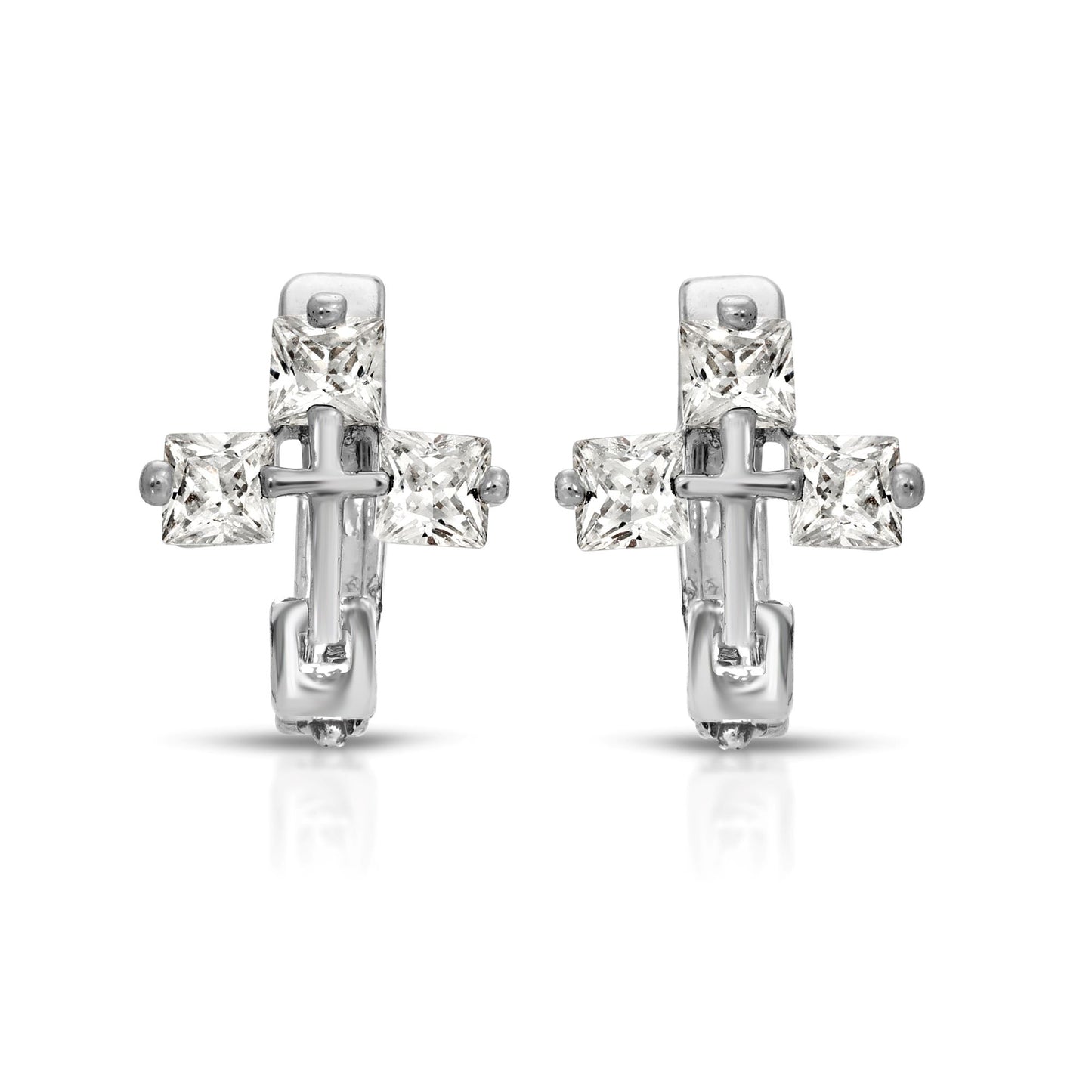 SS071531-Sterling Silver Post Cubic Zirconia Stone Brass Metal Hoop Earrings