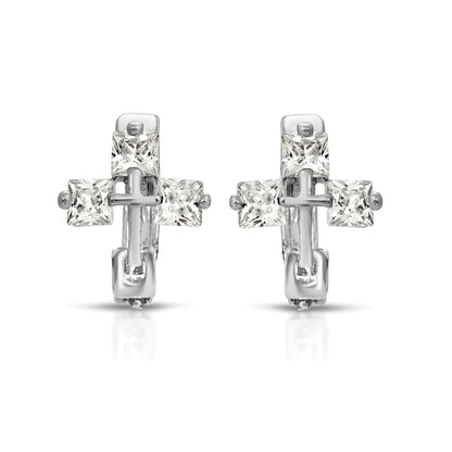 SS071531-Sterling Silver Post Cubic Zirconia Stone Brass Metal Hoop Earrings