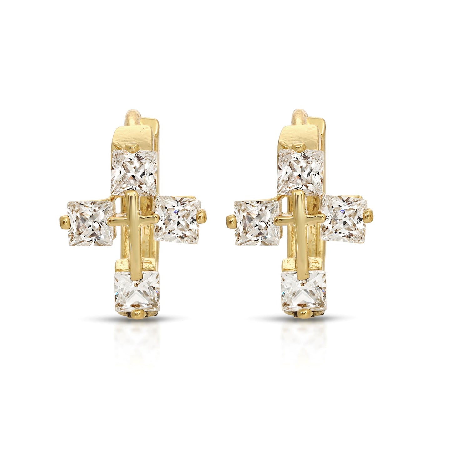 SS071531-Sterling Silver Post Cubic Zirconia Stone Brass Metal Hoop Earrings