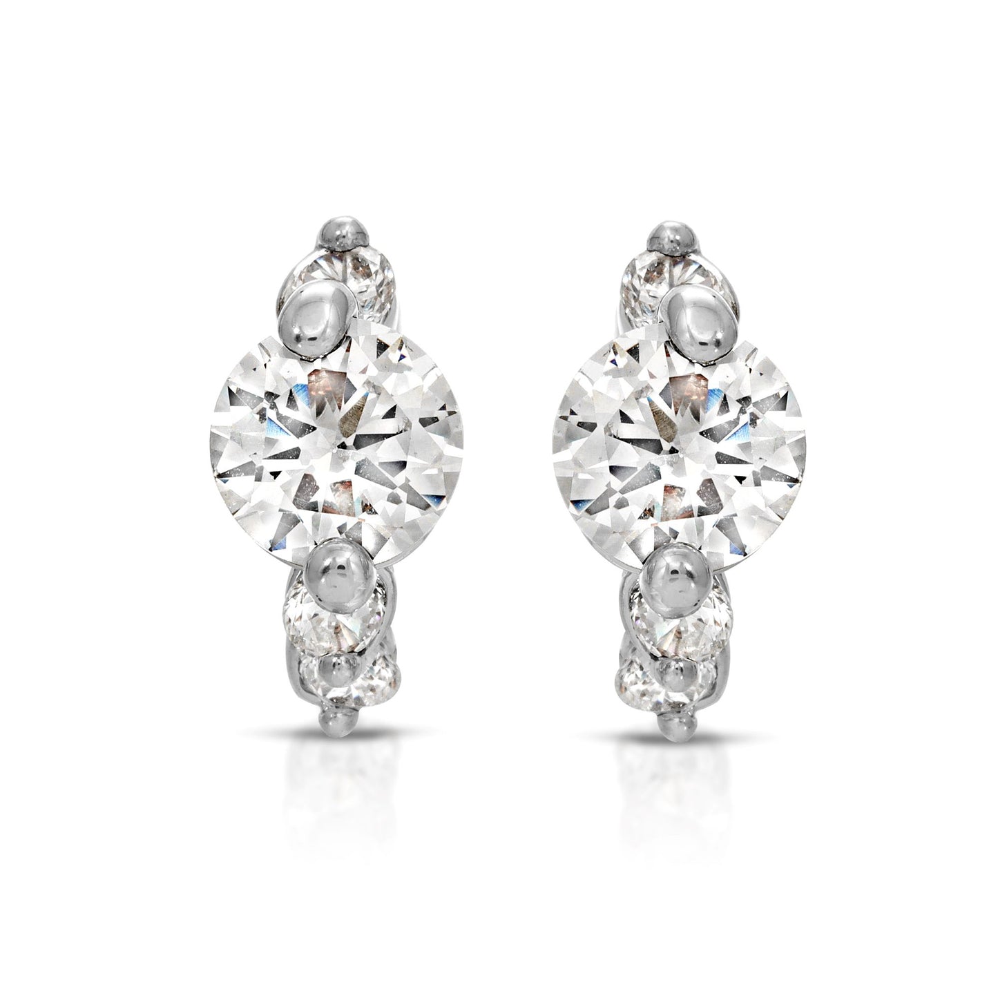 SS071543-Sterling Silver Post Cubic Zirconia Stone Brass Metal Hoop Earrings