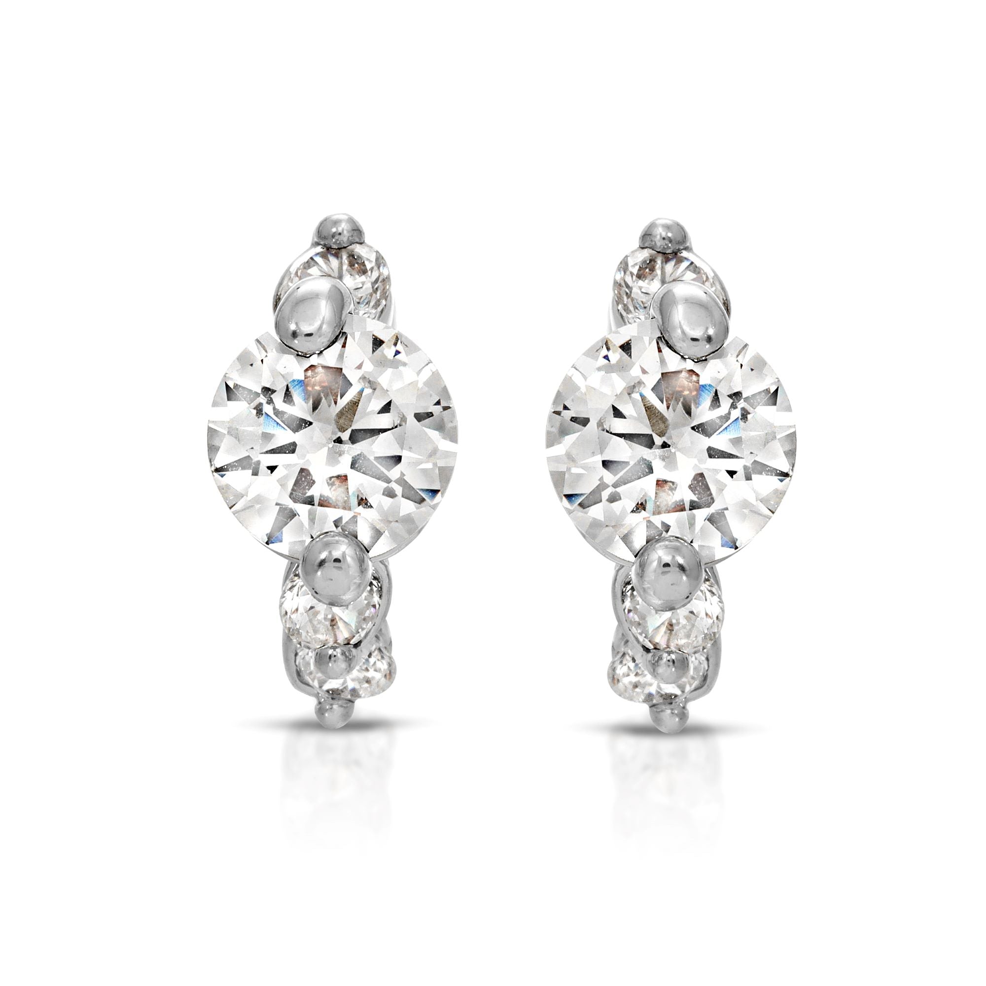 SS071543-Sterling Silver Post Cubic Zirconia Stone Brass Metal Hoop Earrings