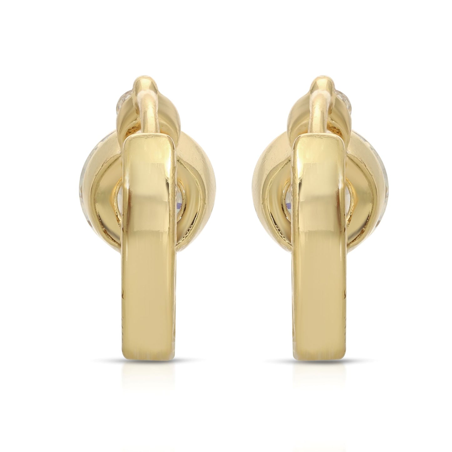 SS071543-Sterling Silver Post Cubic Zirconia Stone Brass Metal Hoop Earrings