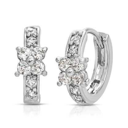 SS071545-Sterling Silver Post Cubic Zirconia Stone Brass Metal Hoop Earrings