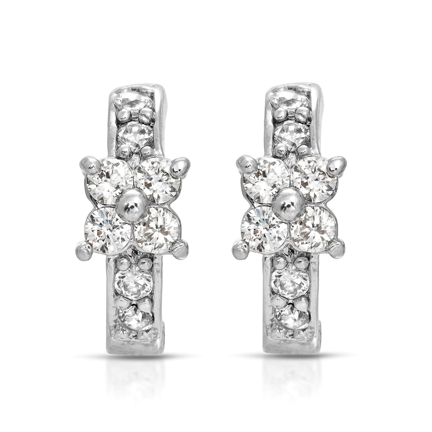 SS071545-Sterling Silver Post Cubic Zirconia Stone Brass Metal Hoop Earrings