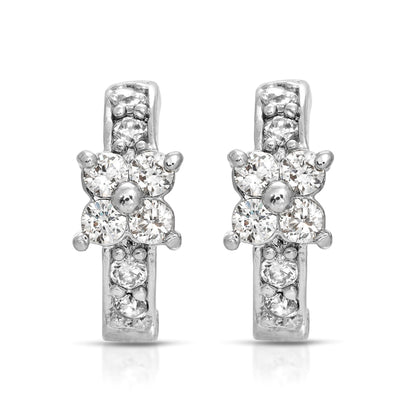 SS071545-Sterling Silver Post Cubic Zirconia Stone Brass Metal Hoop Earrings