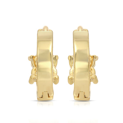 SS071545-Sterling Silver Post Cubic Zirconia Stone Brass Metal Hoop Earrings