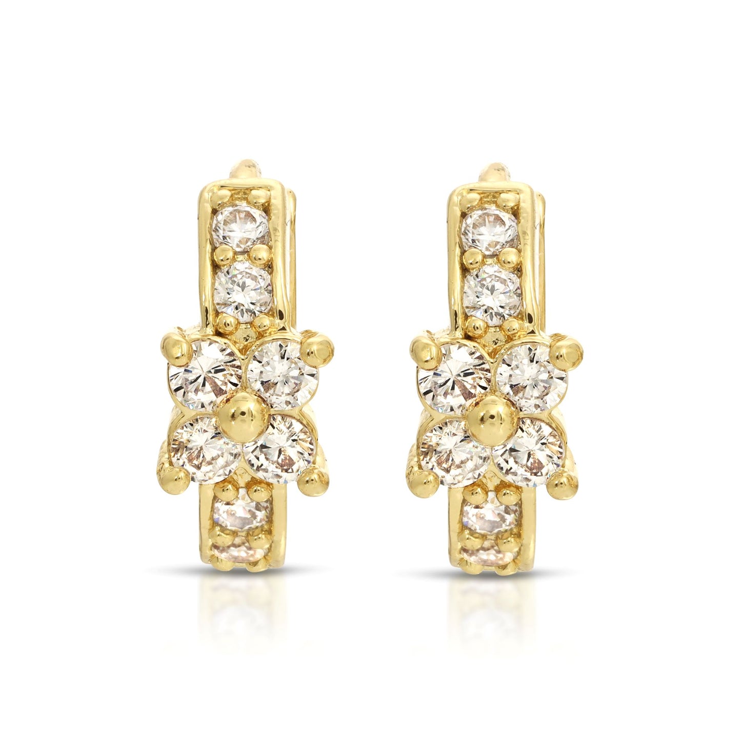 SS071545-Sterling Silver Post Cubic Zirconia Stone Brass Metal Hoop Earrings