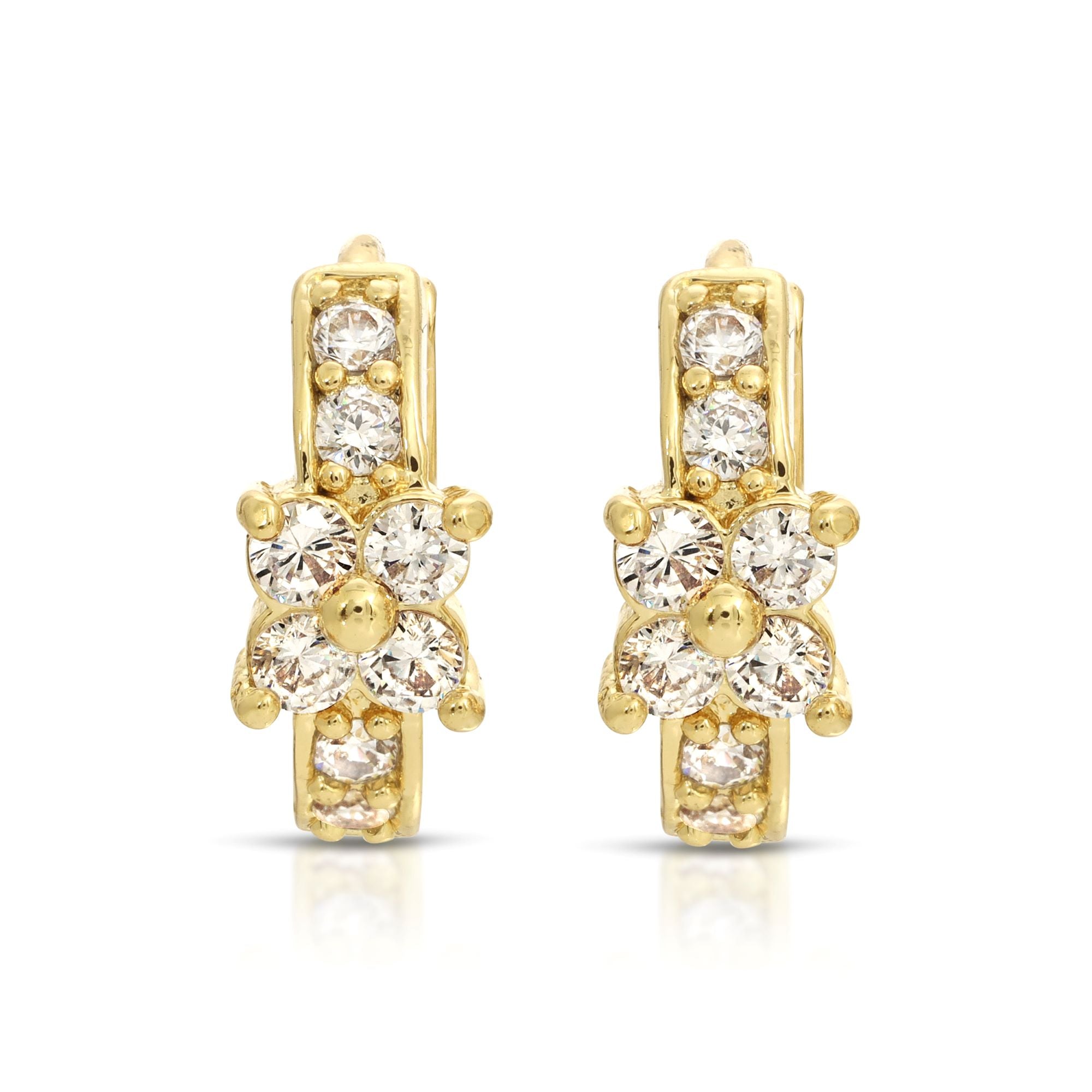 SS071545-Sterling Silver Post Cubic Zirconia Stone Brass Metal Hoop Earrings