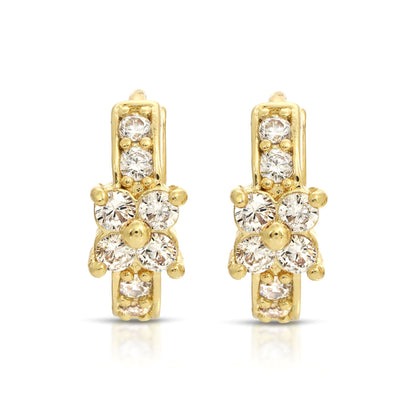 SS071545-Sterling Silver Post Cubic Zirconia Stone Brass Metal Hoop Earrings