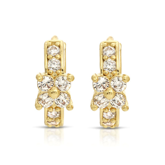 SS071545-Sterling Silver Post Cubic Zirconia Stone Brass Metal Hoop Earrings