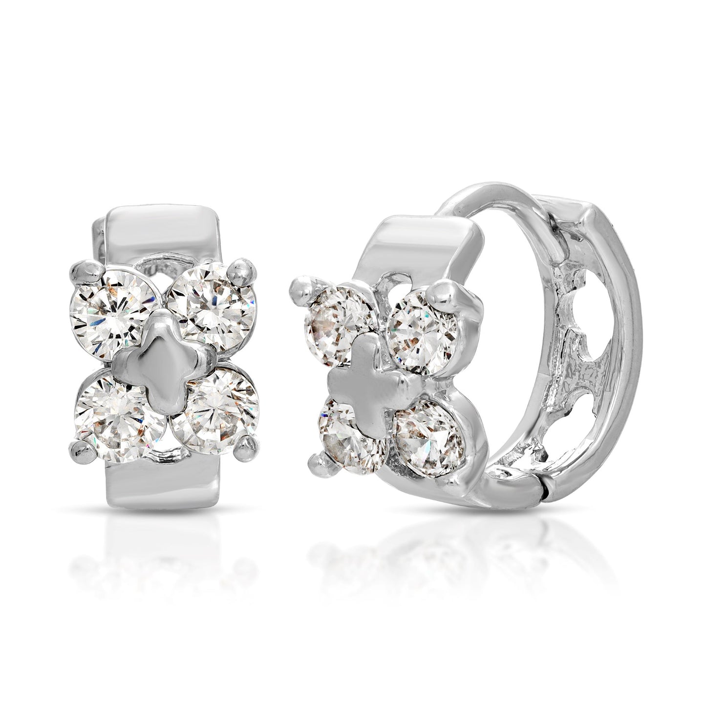 SS071548-Sterling Silver Post Cubic Zirconia Stone Brass Metal Hoop Earrings