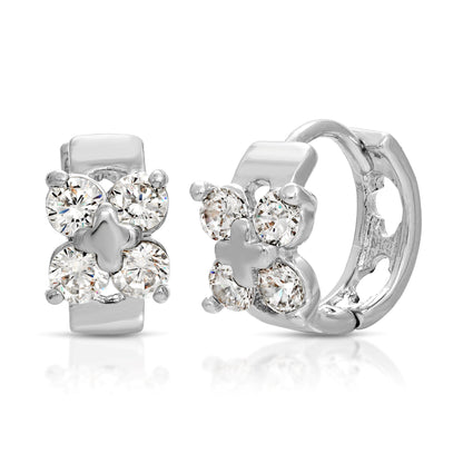 SS071548-Sterling Silver Post Cubic Zirconia Stone Brass Metal Hoop Earrings