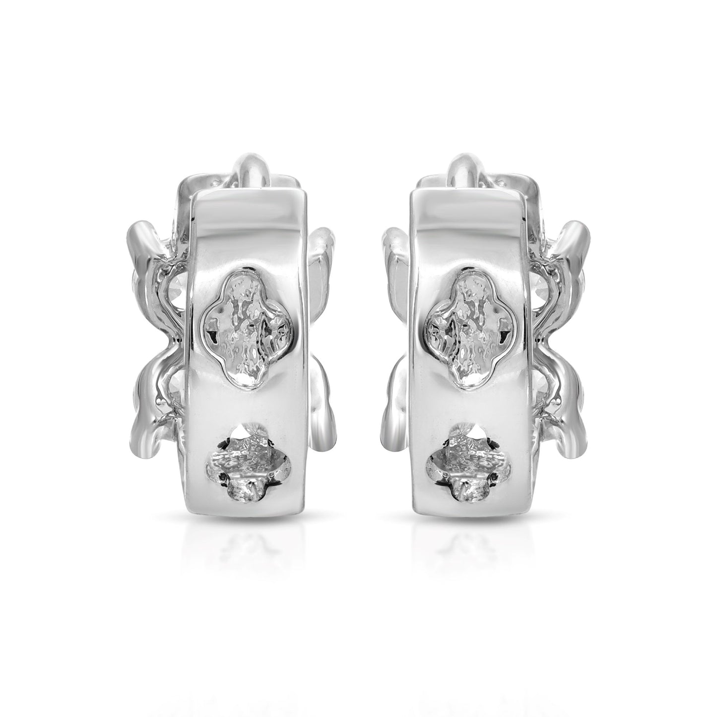 SS071548-Sterling Silver Post Cubic Zirconia Stone Brass Metal Hoop Earrings