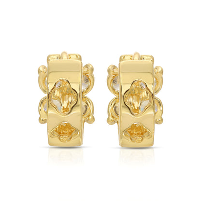 SS071548-Sterling Silver Post Cubic Zirconia Stone Brass Metal Hoop Earrings