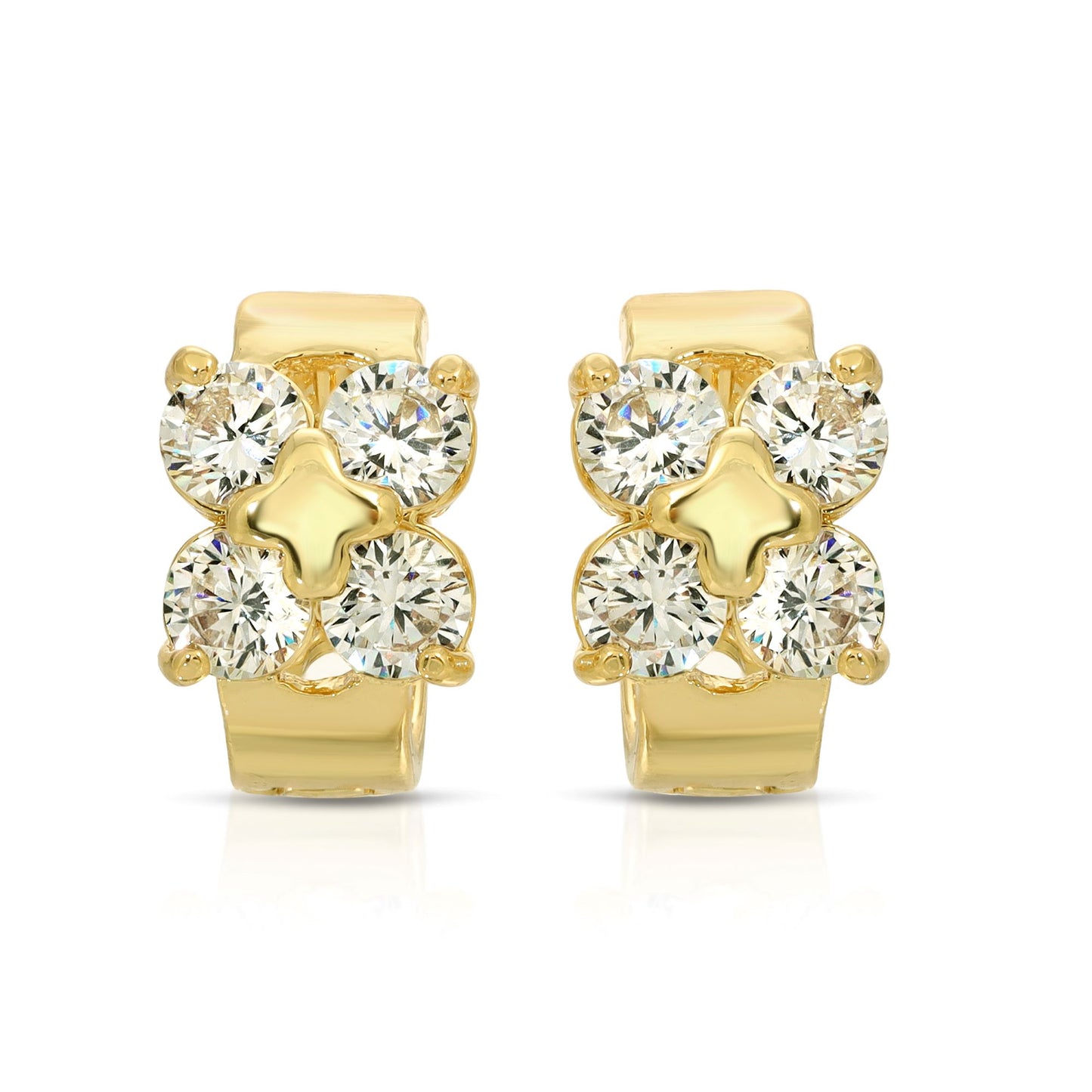 SS071548-Sterling Silver Post Cubic Zirconia Stone Brass Metal Hoop Earrings