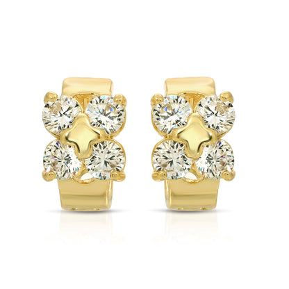 SS071548-Sterling Silver Post Cubic Zirconia Stone Brass Metal Hoop Earrings