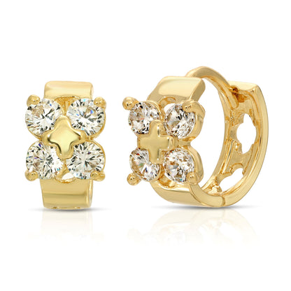 SS071548-Sterling Silver Post Cubic Zirconia Stone Brass Metal Hoop Earrings