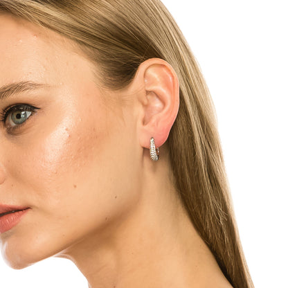 SS071533-Sterling Silver Post Cubic Zirconia Stone Brass Metal Hoop Earrings