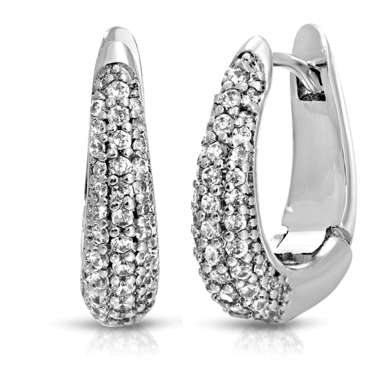 SS071533-Sterling Silver Post Cubic Zirconia Stone Brass Metal Hoop Earrings