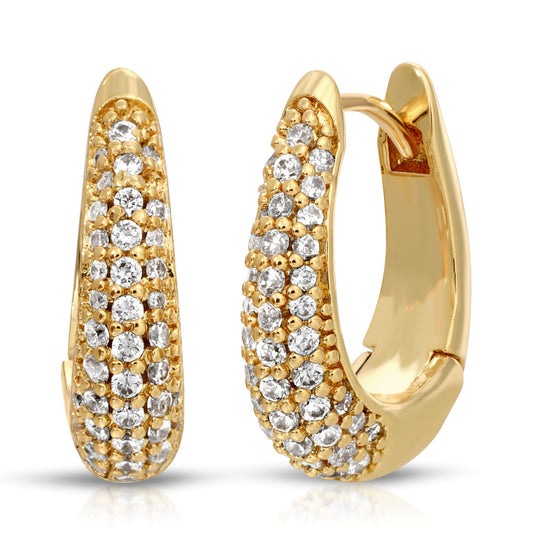 SS071533-Sterling Silver Post Cubic Zirconia Stone Brass Metal Hoop Earrings