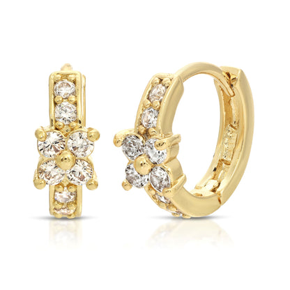 SS071545-Sterling Silver Post Cubic Zirconia Stone Brass Metal Hoop Earrings